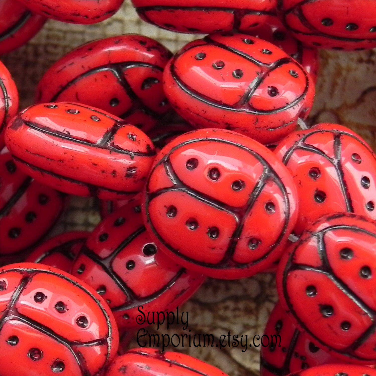 13mm Czech Glass Ladybug Beads Red and Black Lady Bug Beads Etsy