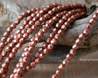 Czech Shield 4mm Crystal Bronze Copper Fire Polish Round, Crystal Bronze Copper CS 4mm Firepolish Round, 5187R, 40 Beads