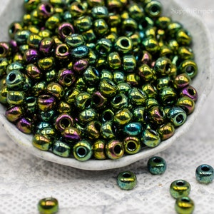 Miyuki Seed Bead - Glass Beads - 6/0 Metallic Dark Green Iris Seed Beads - Miyuki 6-465 - 6/0 Seed Beads - 10 grams - (1007R)