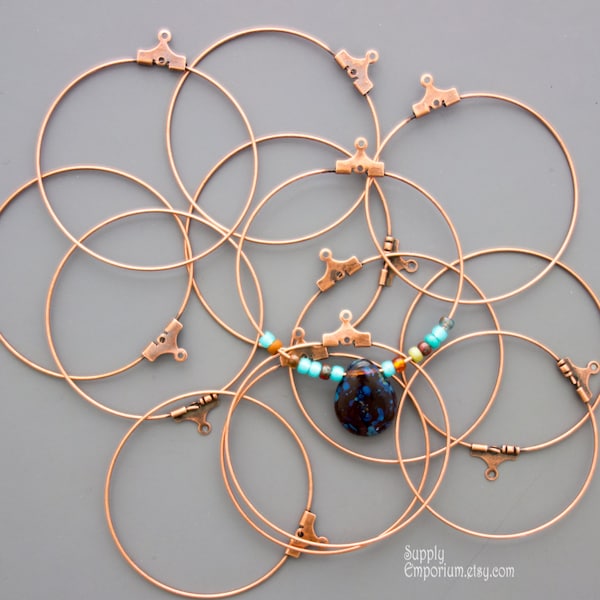 3195 F , Antique Copper 40mm Bead Hoop, 12 pieces, 40mm Antique Copper Earring Hoop, 40mm Antique Copper Pendant Hoop