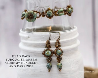 Bracelet Bead Pack, Beaded Bracelet Supplies, Bead Pack BB-224R for Turquoise Green Alchemy Bracelet and Earring