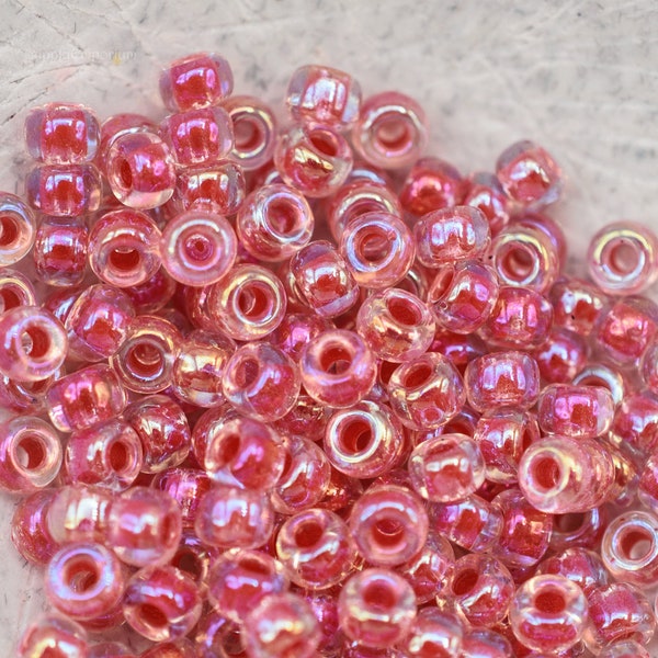 2195 (15g)  - 8/0 Miyuki Dark Coral Lined Crystal AB Seed Beads - Miyuki 8-276 Dark Coral Crystal AB Seed Beads, Dark Coral AB