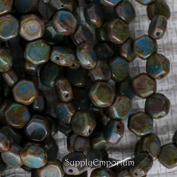 6130, Hodge Podge Blue Travertine Honeycomb Beads, 30 Beads, Hodge Podge Blue Travertine 6mm 2 Hole Honeycomb Bead