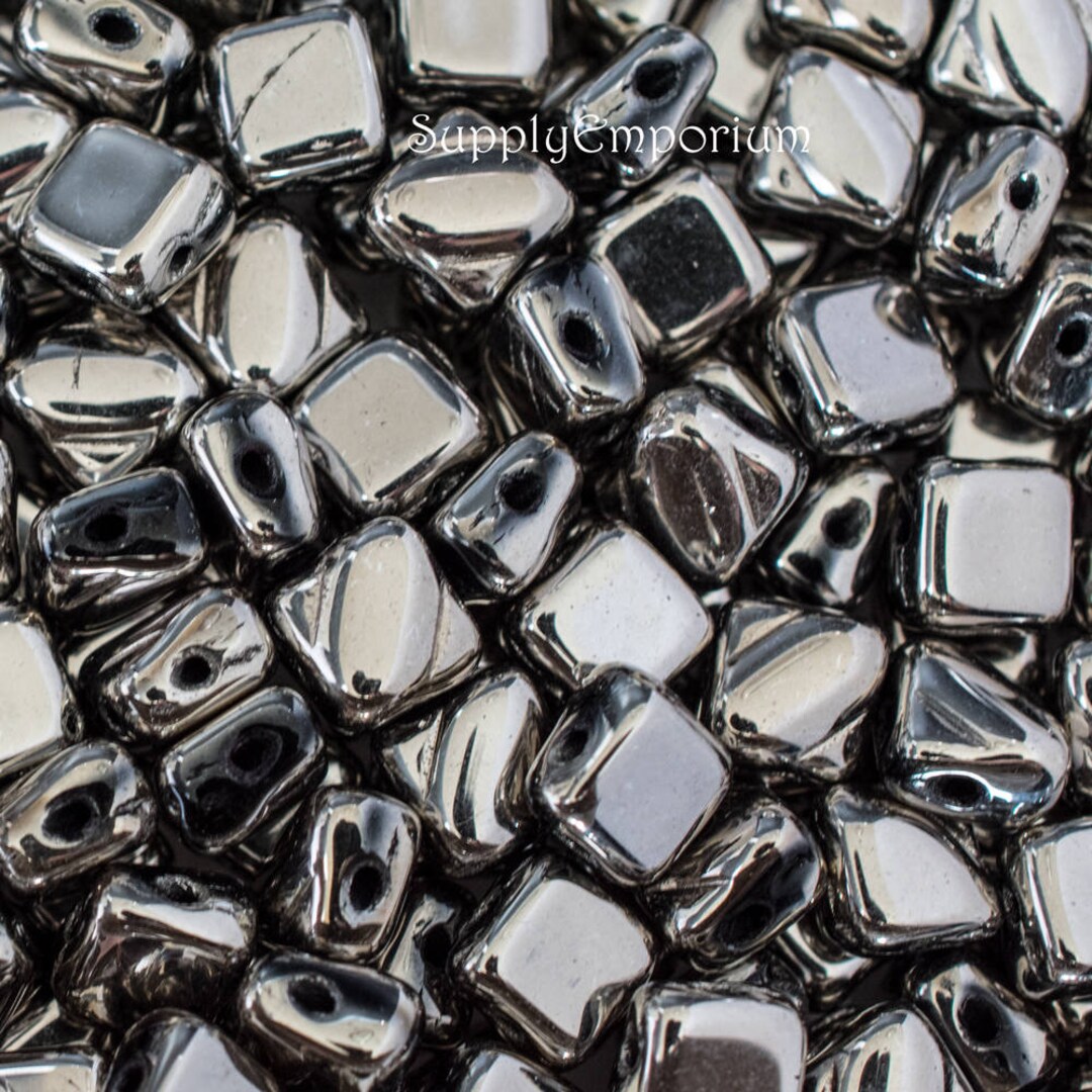 Silk Beads, 2 Hole Beads, 6mm Jet Argentic Full Silky Beads, 4131 40