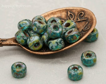Czech Seed Beads, Large Seed Beads, 2/0 Matubo Aqua Dark Travertine, Aqua Dark Travertin 2/0 Matubo Seed Beads, 5755 (15g)