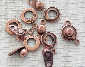 8mm Patented Antique Copper Snap Clasp - 6 Sets - or Assorted Antique Copper Antique Brass Snap 2446 2447