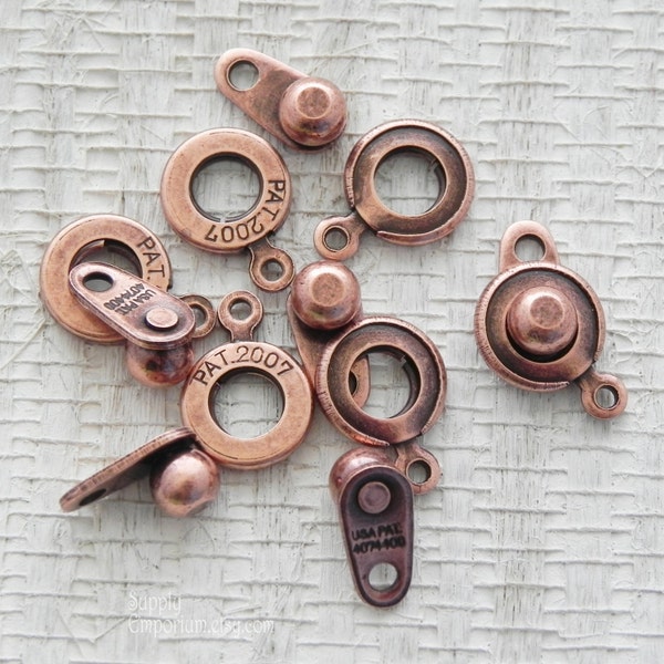 8mm Patented Antique Copper Snap Clasp - 6 Sets - or Assorted Antique Copper Antique Brass Snap 2446 2447