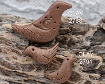 YOUR CHOICE Polymer Clay Brown Bird Bead, Earrings or Pendant Size