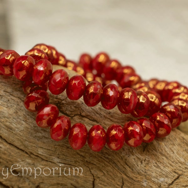 3x5mm Czech Glass Bronzed Red Rondelle Beads, 30 Beads 314R