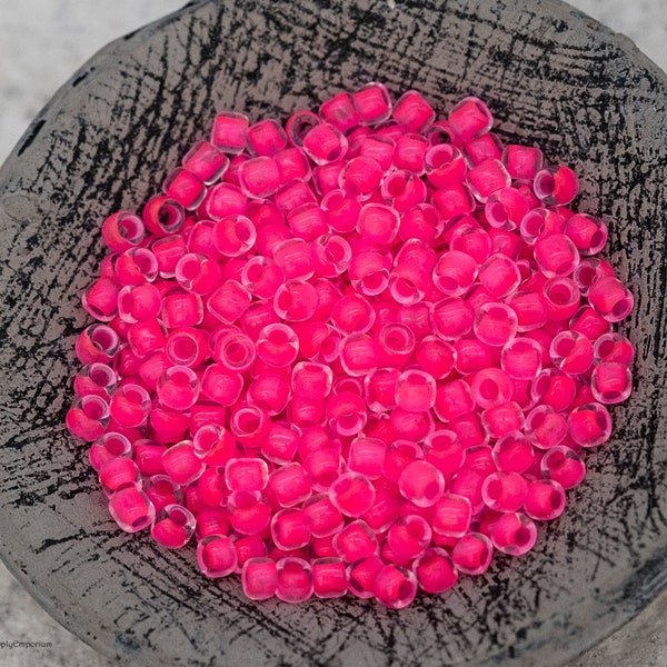 4530RR (10g) - 11/0 Neon Pink Crystal Toho Seed Beads, Toho 11/0 Neon Pink Lined Crystal Seed Beads