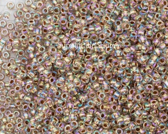 Seed Beads, Glass Round Seed Beads, Toho Gold Lined Rainbow Crystal Seed Beads in 6/0, 8/0, 11/0, Toho 994 Rainbow Crystal Seed Beads