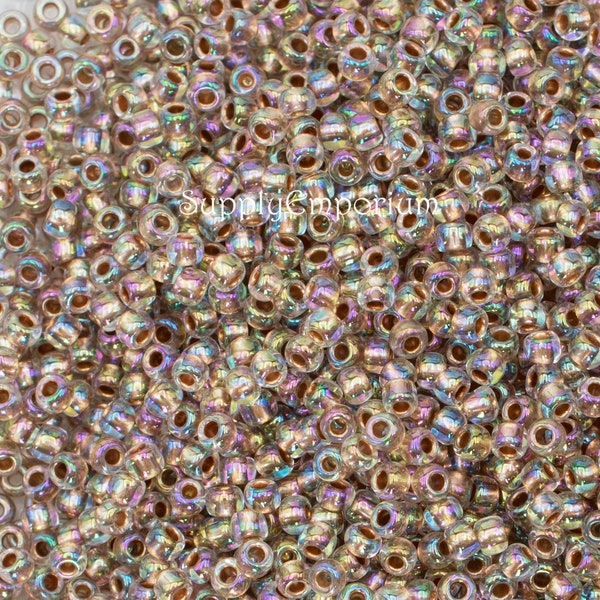 Seed Beads, Glass Round Seed Beads, Toho Gold Lined Rainbow Crystal Seed Beads in 6/0, 8/0, 11/0, Toho 994 Rainbow Crystal Seed Beads