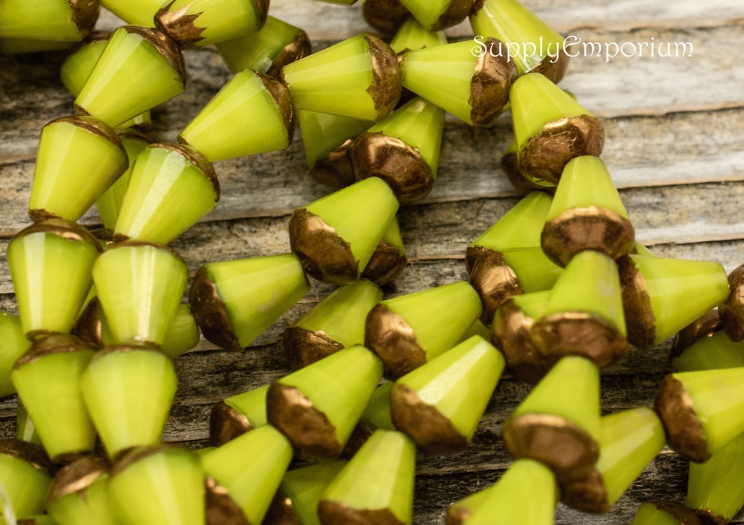 4149RR 10 Lime Green With Metallic Bronze Drop Bead 8x6mm about 5/16