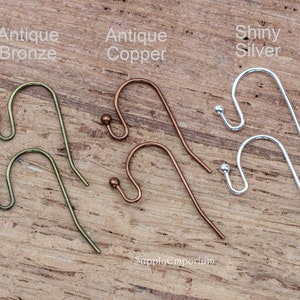 100 or 500 Pieces: Bronze Fish Hook Earring Wires with Spring and Ball