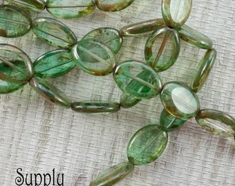 2466 (9)   - Transparent Green Picasso Oval Beads - 20x14mm Green Picasso Oval Beads