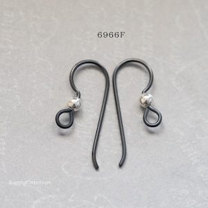 6966F TierraCast 20 Gauge Niobium Black Ear Wire with 3mm Sterling Silver Ball, 1 Pair image 1