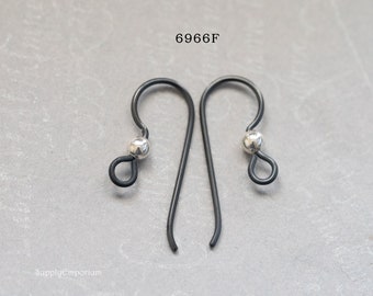 6966F  TierraCast 20 Gauge Niobium Black Ear Wire with 3mm Sterling Silver Ball, 1 Pair