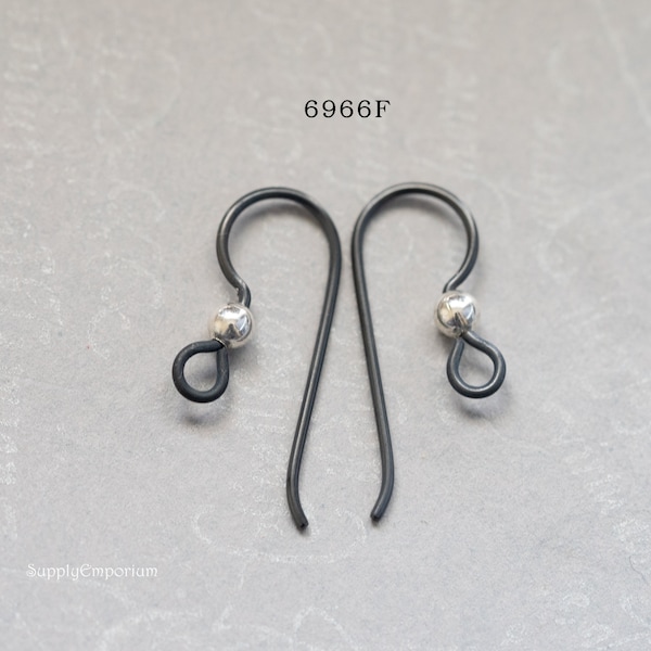 6966F  TierraCast 20 Gauge Niobium Black Ear Wire with 3mm Sterling Silver Ball, 1 Pair