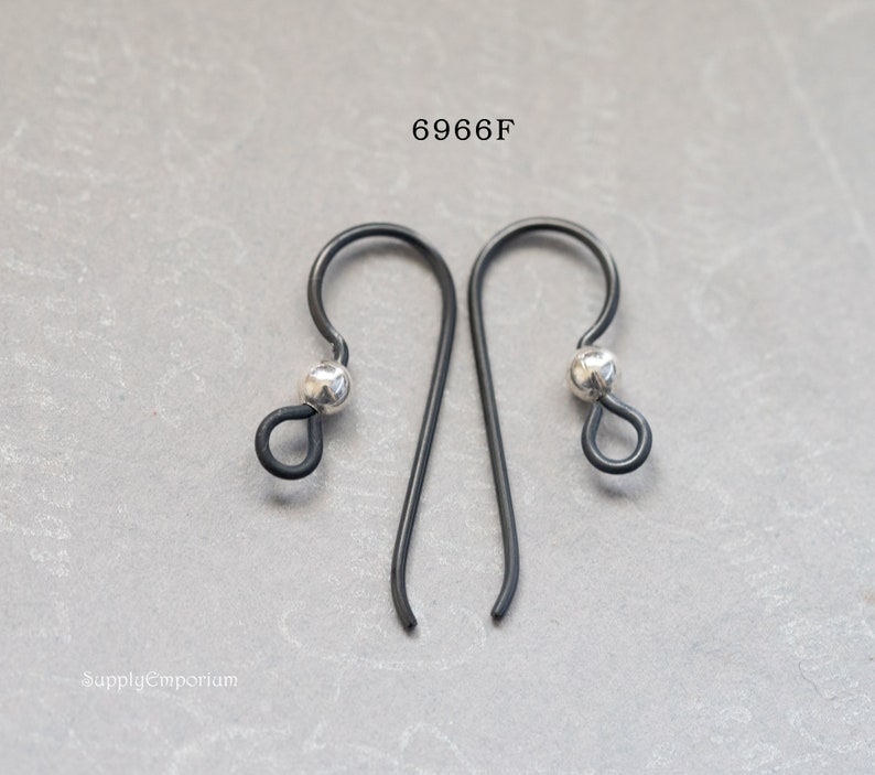 6966F TierraCast 20 Gauge Niobium Black Ear Wire with 3mm Sterling Silver Ball, 1 Pair image 1