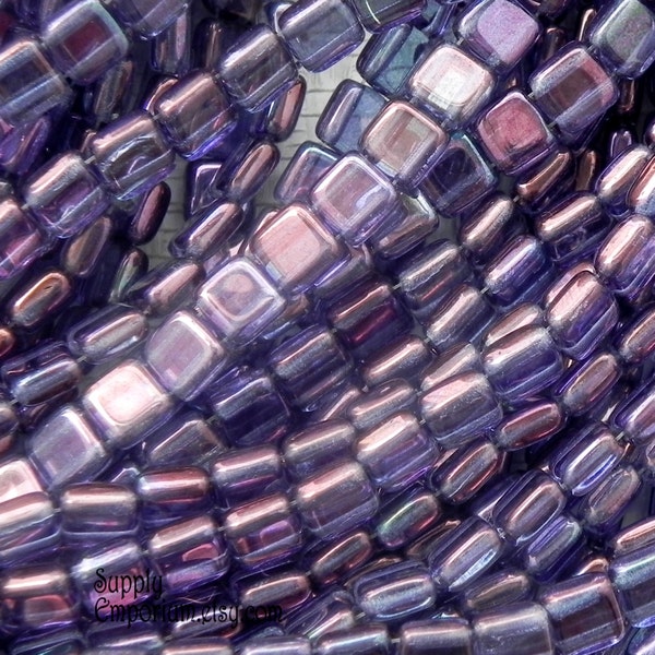 6mm CzechMates Tile Bead - Czech Glass Beads - 25 beads - Luster Transparent Amethyst Tile Bead, 2432-S4