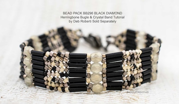 Bead Packs, Bracelet Pack, Beaded Bracelet Supplies, Bead Pack BB-296 Black  Diamond Herringbone Bugle Bracelet 