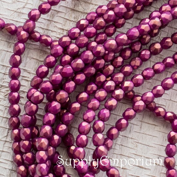20 Strands of purple 6mm round glass fire polished beads jewellery making UK