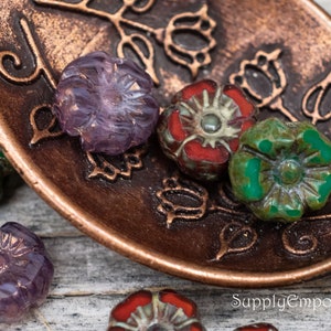 Flower Bead, 7mm Hibiscus Flower Mix - 7mm Carved Hawaiian Flower Mix, Czech Glass Flower Bead - 12 Beads (MIX 143B)