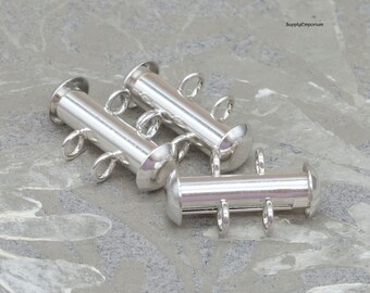 Slide Clasp, Tube Clasp, 2 Strand Clasp, Silver VERTICAL Loop Slide Bar Clasp, 17mm 2 Strand Slide Clasp, 6584