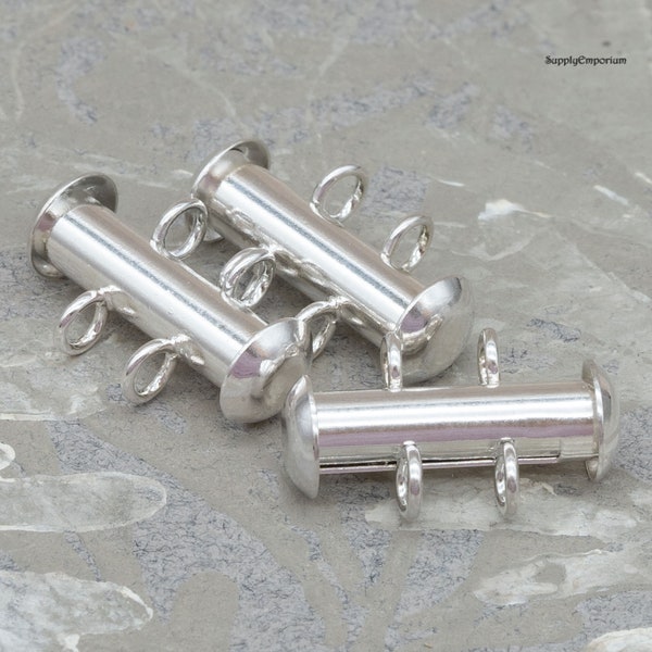 Slide Clasp, Tube Clasp, 2 Strand Clasp, Silver VERTICAL Loop Slide Bar Clasp, 17mm 2 Strand Slide Clasp, 6584