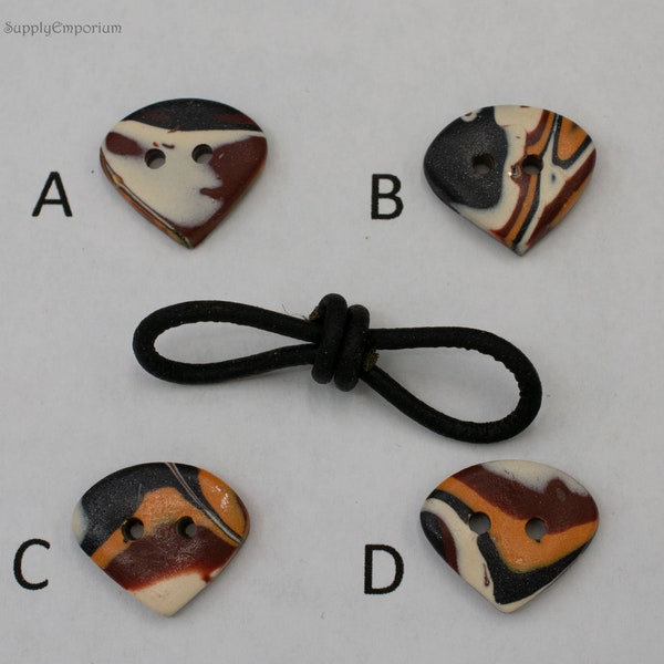 Leather Clasp, Jewelry Clasp, Handmade Clasp, Polymer Clay Button with Leather Buttonhole Connector, Your Choice of Design, CLAY 3247