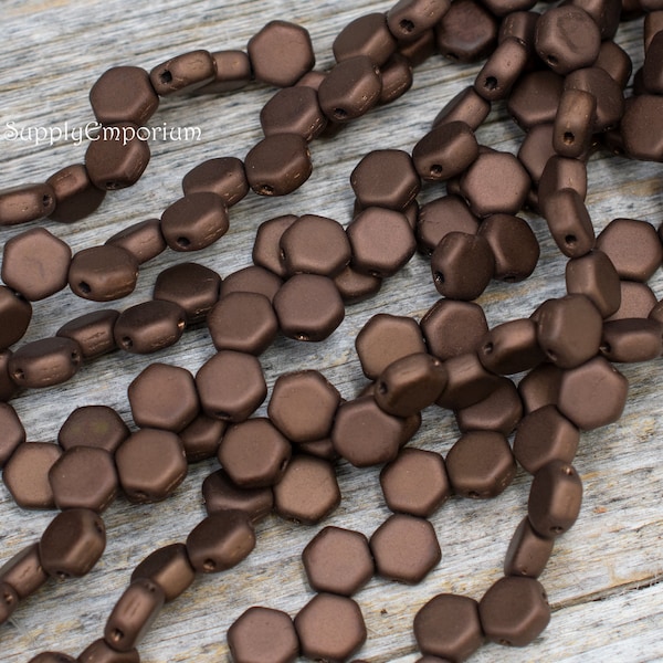 1749R, 6mm Matte Jet Bronze Honeycomb Beads - 30 Beads, 6mm Hodge Podge Jet Bronze Matte Honeycomb Hexagon Beads