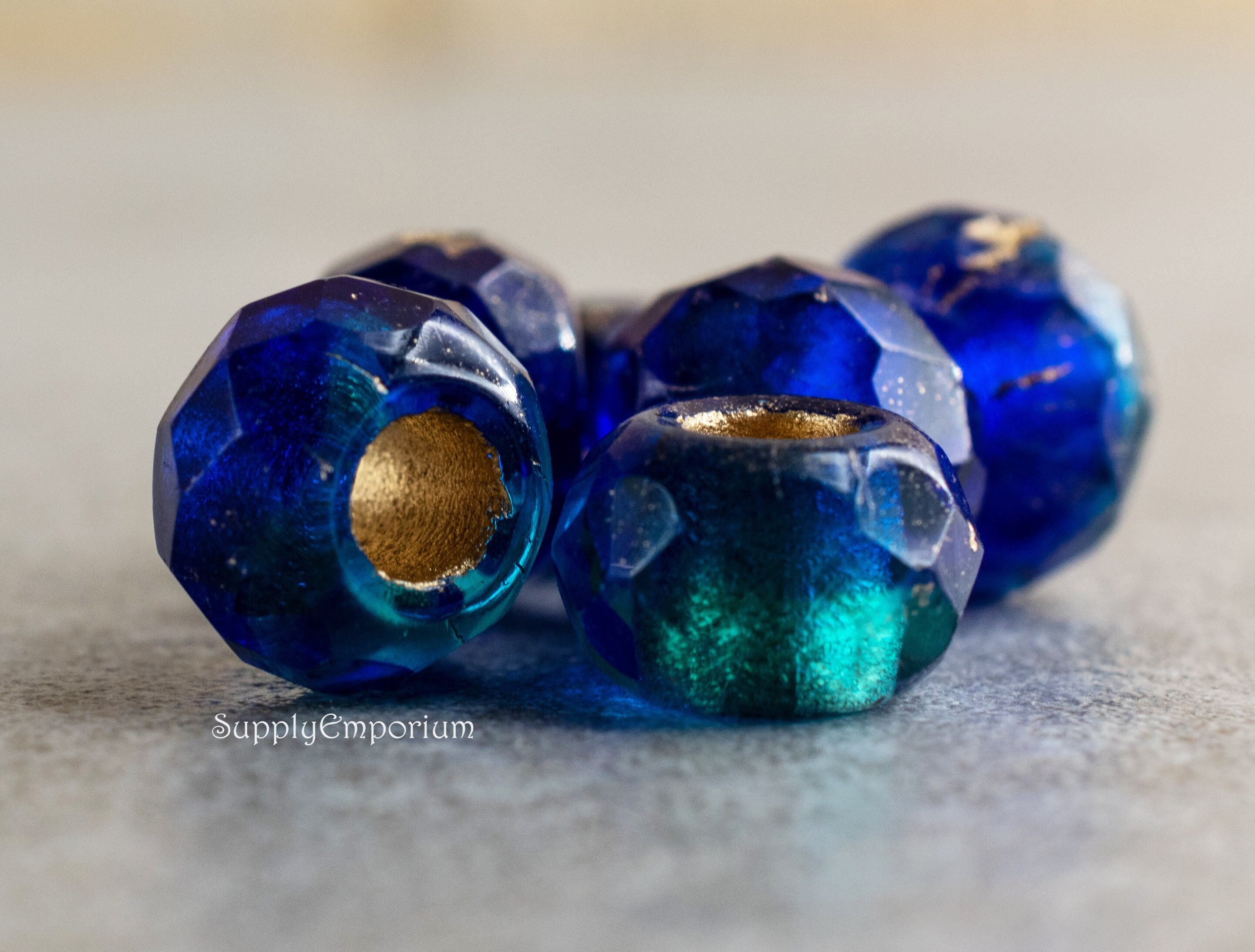 Sea Opal Glass Large Hole Beads, 14x7mm Rondelle, 5mm Hole