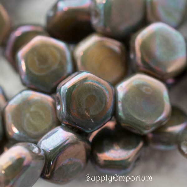 4204, Hodge Podge Seafoam Nebula 6mm Czech Glass Honeycomb Beads, 6mm Honeycomb Hodge Podge Seafoam Nebula, 30 Beads