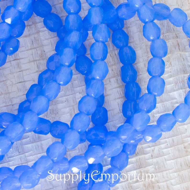 4791-4mm Opal Cornflower Firepolished Round Beads 50 beads 4mm Milky Cornflower Fire Polished Round Beads