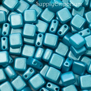 5mm Pastel Aqua CzechMates Two Hole Tile MINI Glass Beads -Pastel Aqua, 4177 (30)