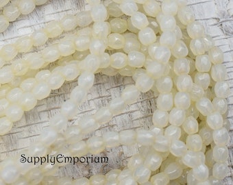 542RR, 3mm Czech Glass Cream Luster Firepolish Round Bead, Cream Luster 3mm Fire Polish Round, 50 Beads