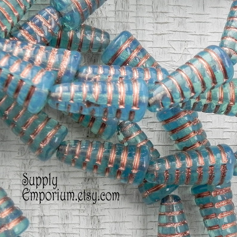 19mm Honey Comb Beads 1861-6 Aqua Copper Honeycomb Beads 19mm Czech Glass Aqua with Copper Honeycomb Beads 1861S