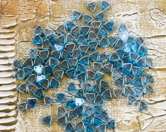 2614 (10g)   Halo Shadows CzechMates 2 Hole Triangle Beads - Halo Shadows Triangle Beads - Turquoise Blue Two Hole Triangle Beads