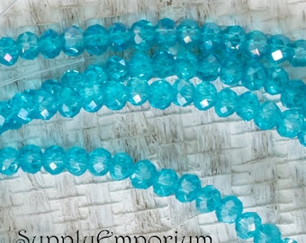 Aqua AB 2x3mm Czech Glass Rondelle Beads - 2x3mm Aqua AB Crystal Rondelle Beads, 4919 S3  (24)