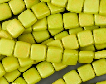 3720 - Pacifica Honeydew CzechMates Two Hole Tile Glass Beads - Honetdew Pacifica - 25 Beads