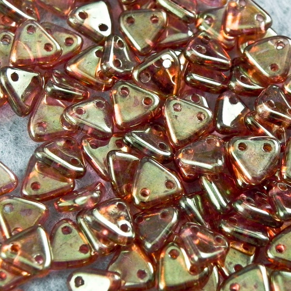 6mm Luster Rose Gold CzechMates Two Hole Triangle Beads - Luster Rose Gold Triangle 2 Hole Beads, 621 (10g)