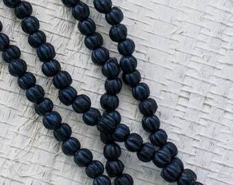 4622 - 3mm Metallic Suede Dark Blue Melon Round Beads - Metallic Suede Dark Blue 3mm Melon Beads - 100 Beads - Navy Blue Melon Bead