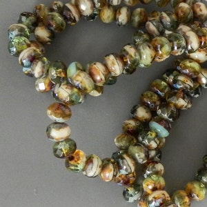 Picasso Rondelle Beads - Czech Glass Rondelle Bead, 7x5mm Green Mix Rondelle 1349  (25)