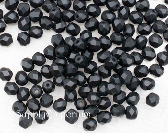 4mm Matte Jet Fire Polished Faceted Round Beads - Czech Glass Matte Jet 4mm Firepolished Round Beads, 6459  (50)
