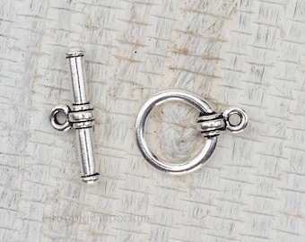 Clasp, Bar Toggle Clasp, TierraCast Clasp, 1 Clasp, Antique Silver Round TierraCast Toggle Clasp In Your Choice of Size