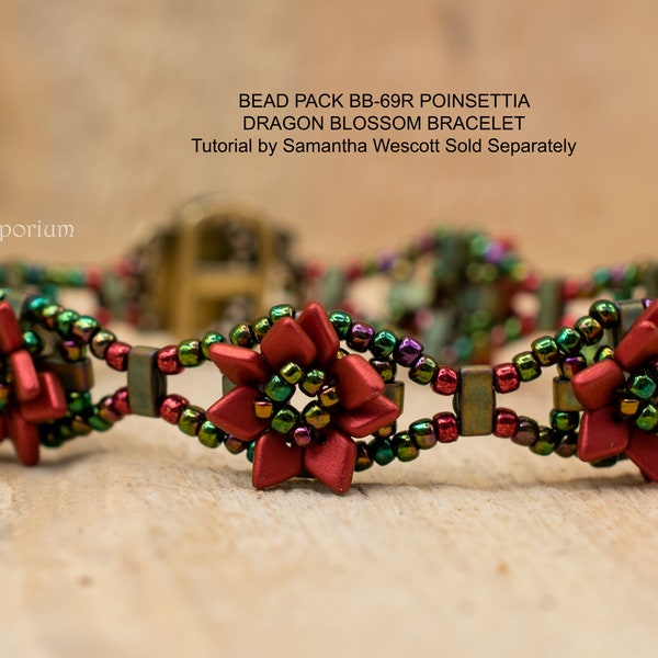 Bracelet Bead Pack - DIY Bracelet - Bracelet Supplies - Poinsettia Dragon Blossom Bracelet Bead Pack BB-69R, See NOTE