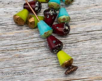 MIX151, Czech 8x6mm Picasso Faceted Drop Bead Mix, 12 Beads