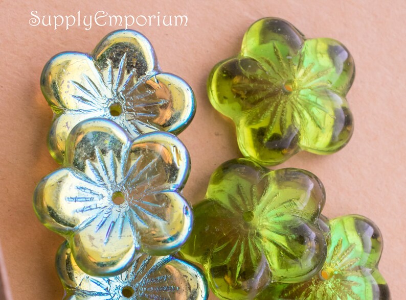 4463B 16x4mm Czech Glass Button Flower Olivine AB 16mm Etsy