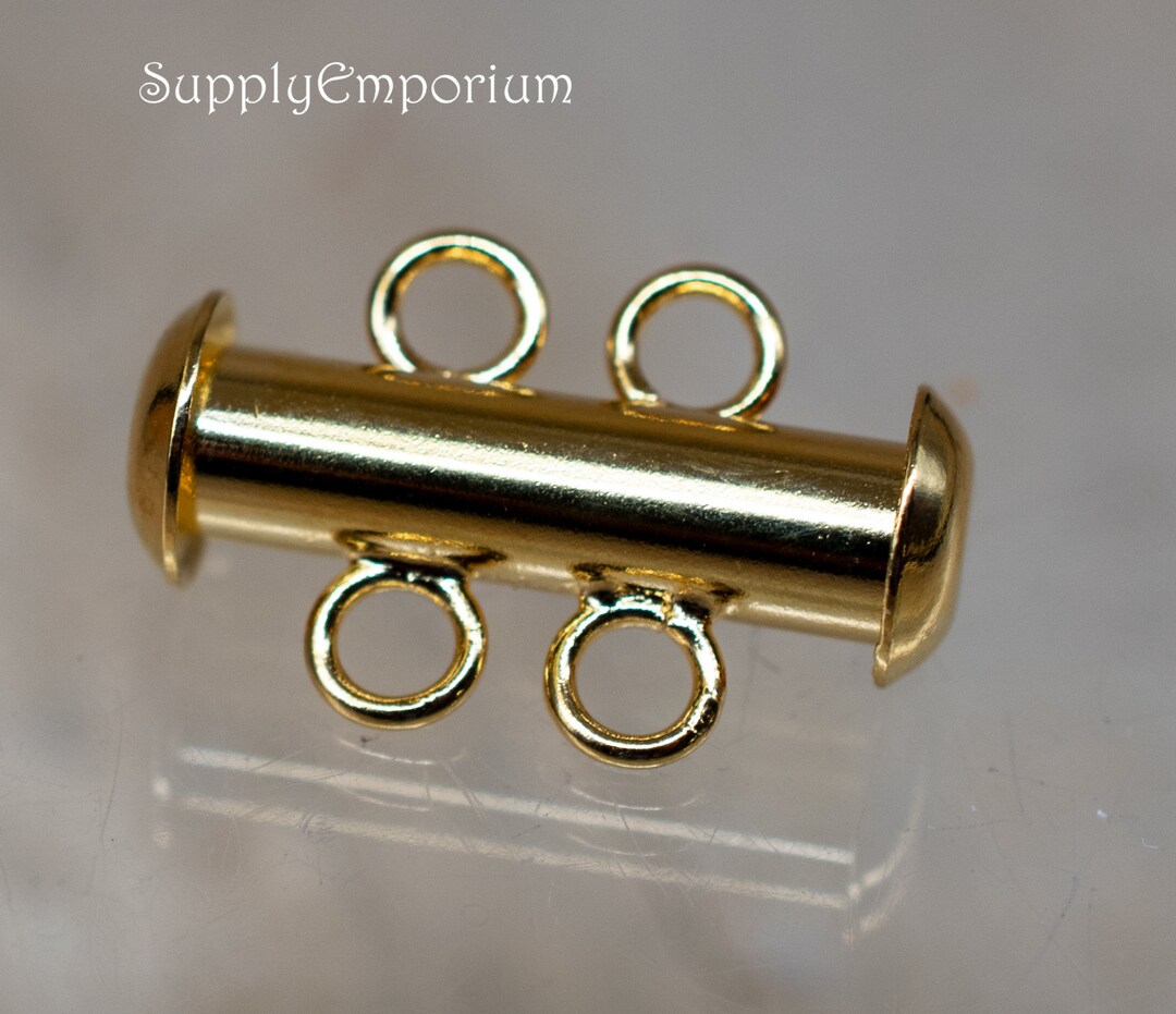 Slide Lock Clasp, Bar Clasp Tube Clasp, 2 Strand Slide Bar Clasp, 16mm Multi Strand Shiny Gold