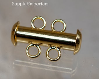 Slide Lock Clasp, Bar Clasp Tube Clasp, 2 Strand Slide Bar Clasp, 16mm Multi Strand Shiny Gold Slide Clasp, 2 Clasps, 4839F